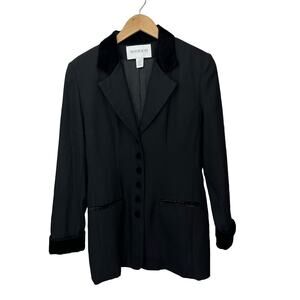 Hugo Buscati Women's Size 10 Black Long Blazer Velvet Details 6 Button‎ Front